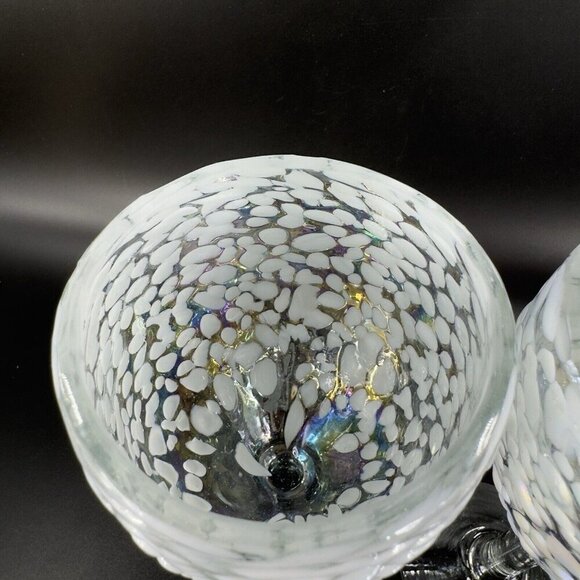 White Graniti Iridescent Art Glass Goblet Set 2 Barware Glasses Textured Cups - Picture 10 of 16